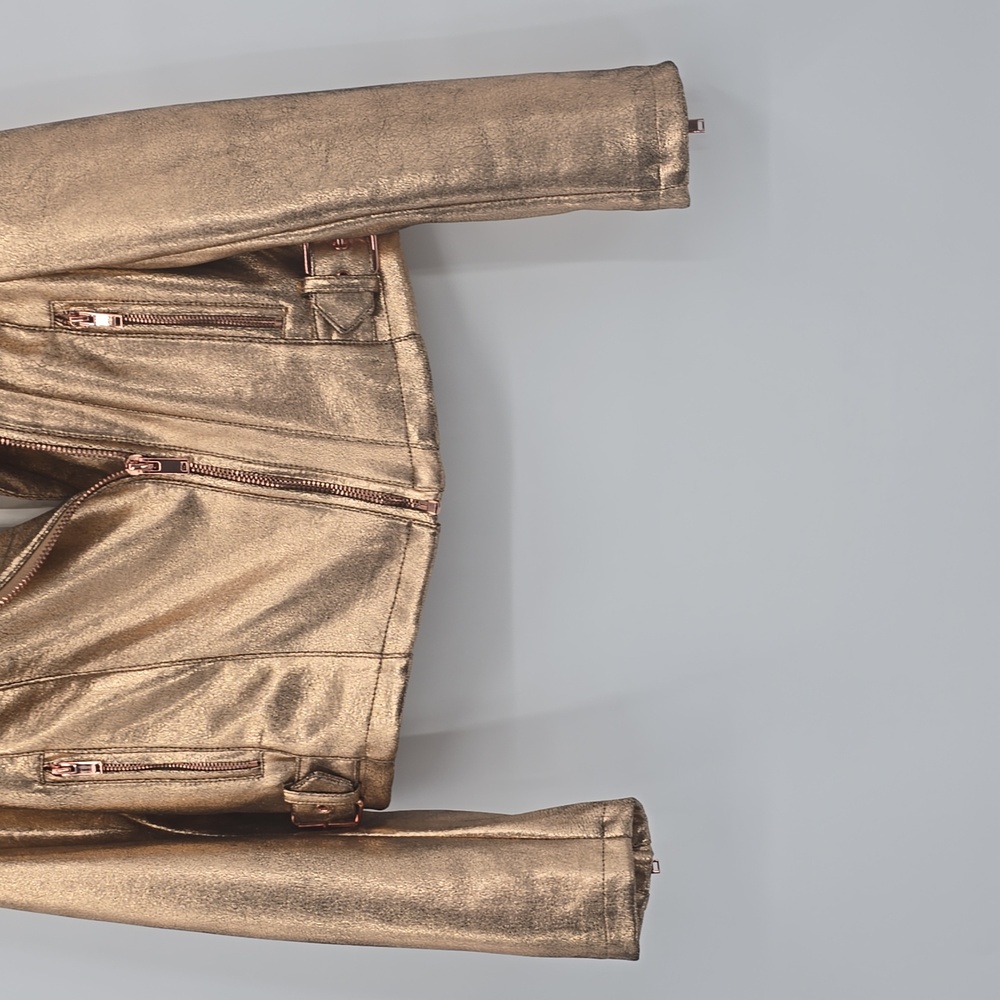 Anthropologie Metallic Faux Leather Moto Jacket Rose Gold Women's Size XS - Picture 3 of 10
